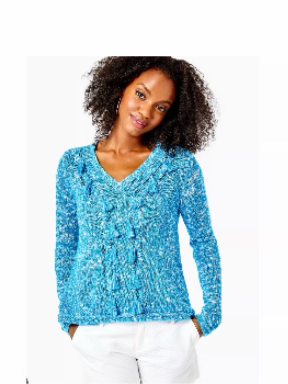Lilly Pulitzer Blue Kovette V neck tassel Sweater, size XS